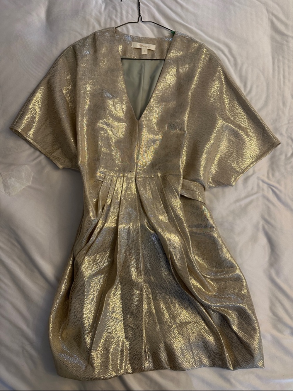 Metallic Gold Mini Dress – Elegant V-Neck Party Dress